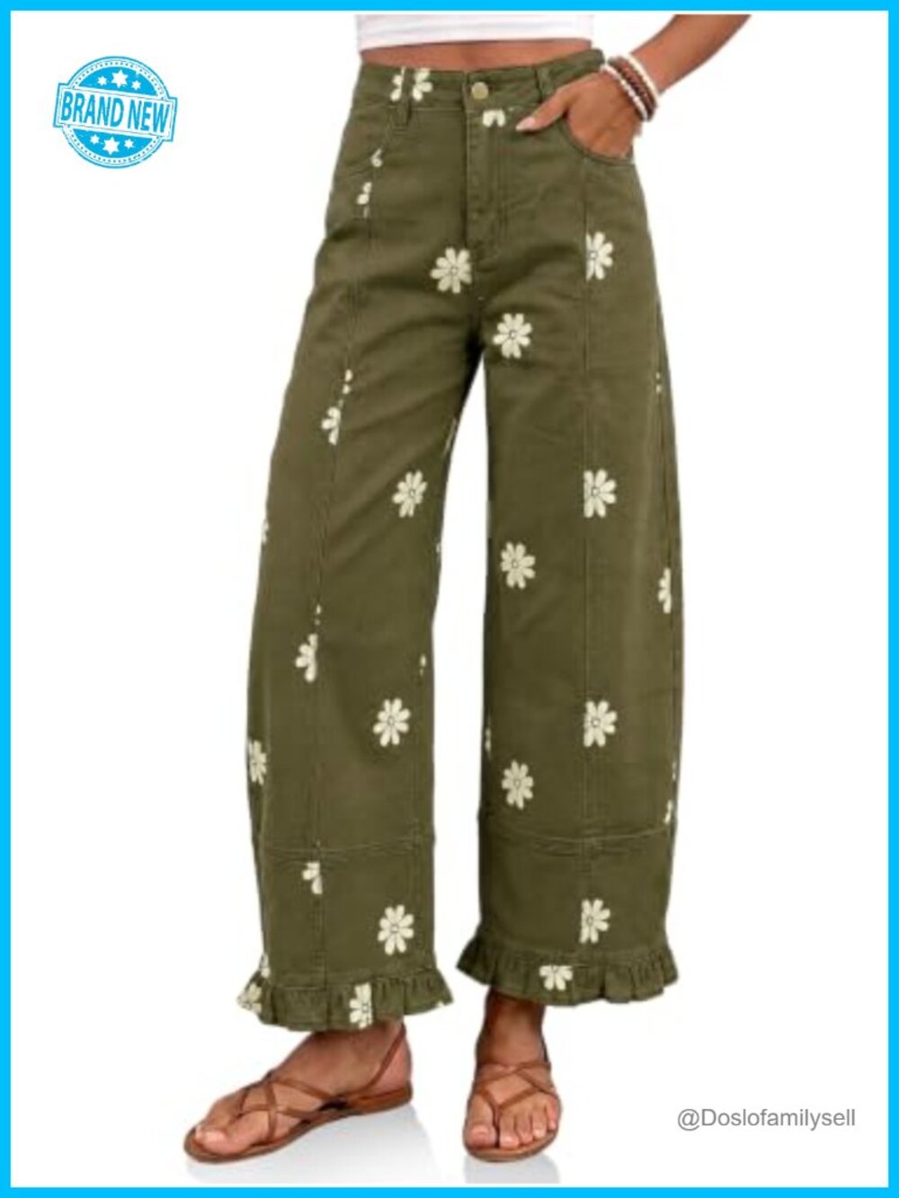 High Waisted Wide Leg Jeans Ruffle Hem Front Seam Denim
